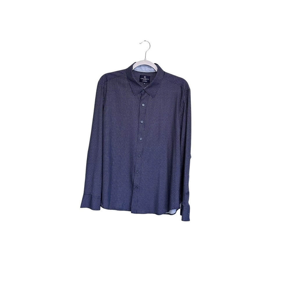 Con.Struct Men's XL Navy Micro Dot Button Down Shirt 4-Way Stretch Slim Fit